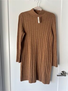 Madewell NWT Ribbed Long-Sleeve Sweater Dress in Brown
